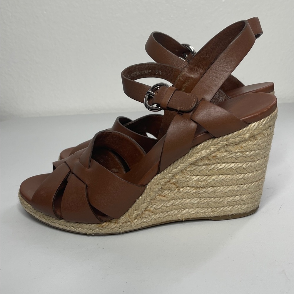 Prada Rony Brown Leather Strappy Espadrille Wedge Sandals Size 39 US 8.5 - Picture 5 of 9